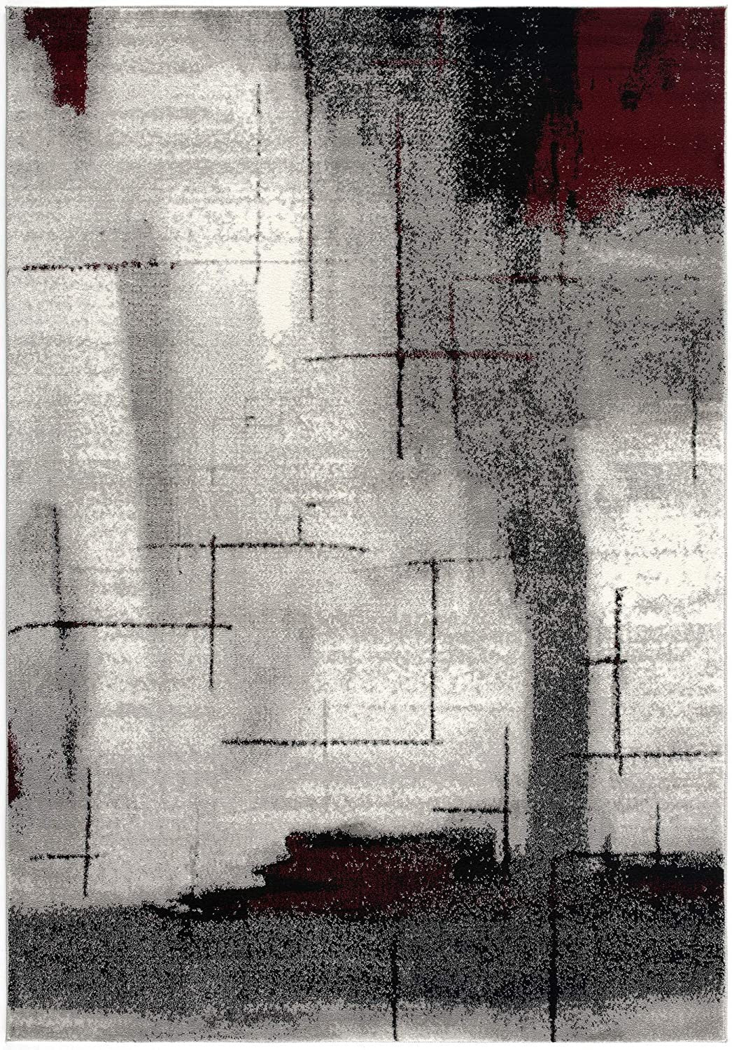 2’ X 6’ Gray And Burgundy Abstract Area Rug