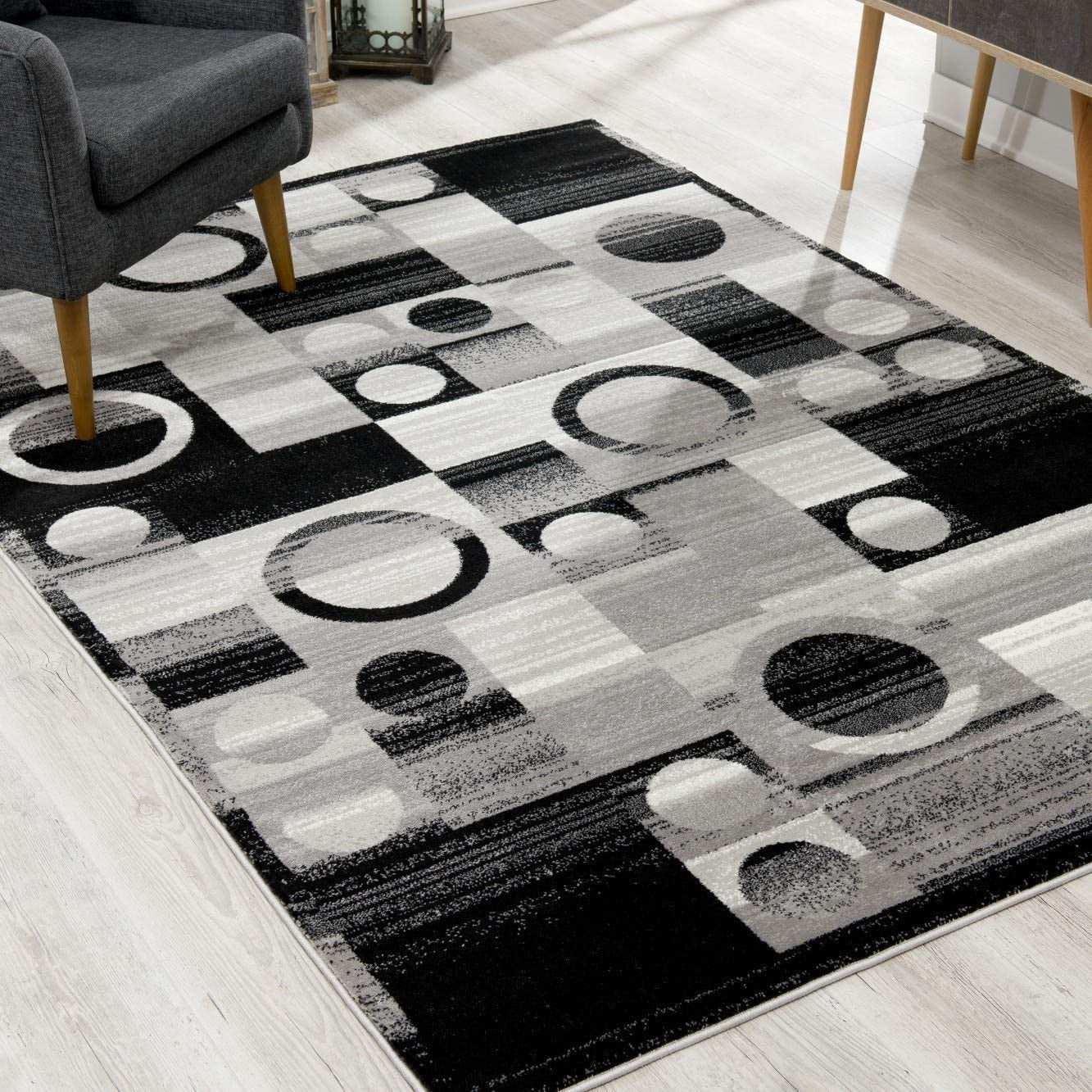 2’ X 13’ Gray Blocks And Rings Runner Rug