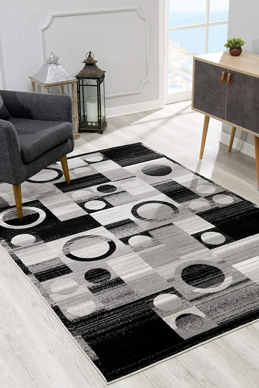 2’ X 13’ Gray Blocks And Rings Runner Rug