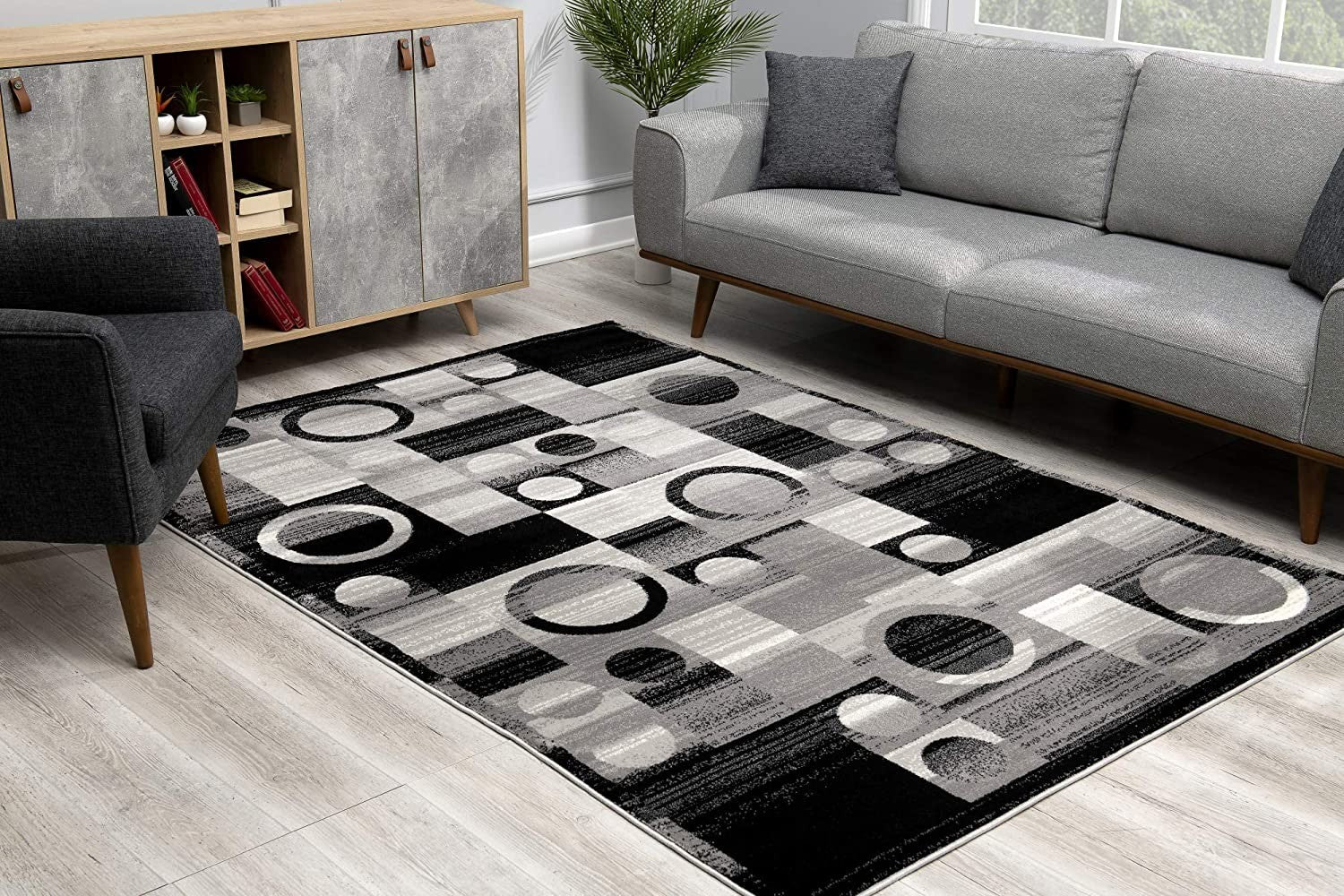 2’ X 13’ Gray Blocks And Rings Runner Rug