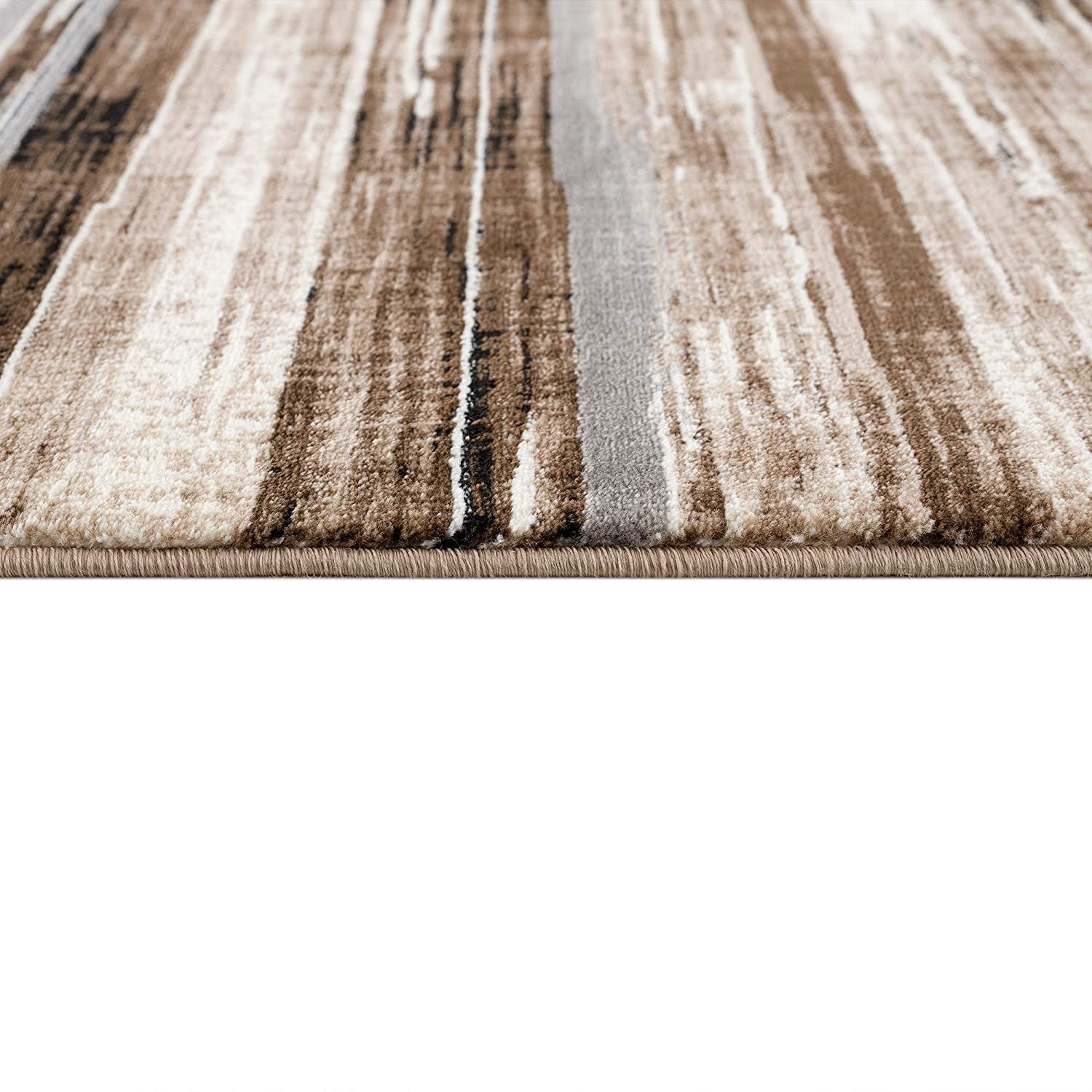 5' X 7' Beige Striped Dhurrie Area Rug