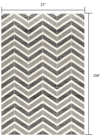 13' Runner Gray Chevron Dhurrie Runner Rug