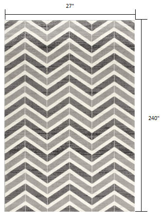 20' Gray Chevron Dhurrie Runner Rug