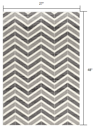 2' X 4' Gray Chevron Dhurrie Area Rug