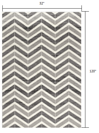 10' Gray Chevron Dhurrie Runner Rug