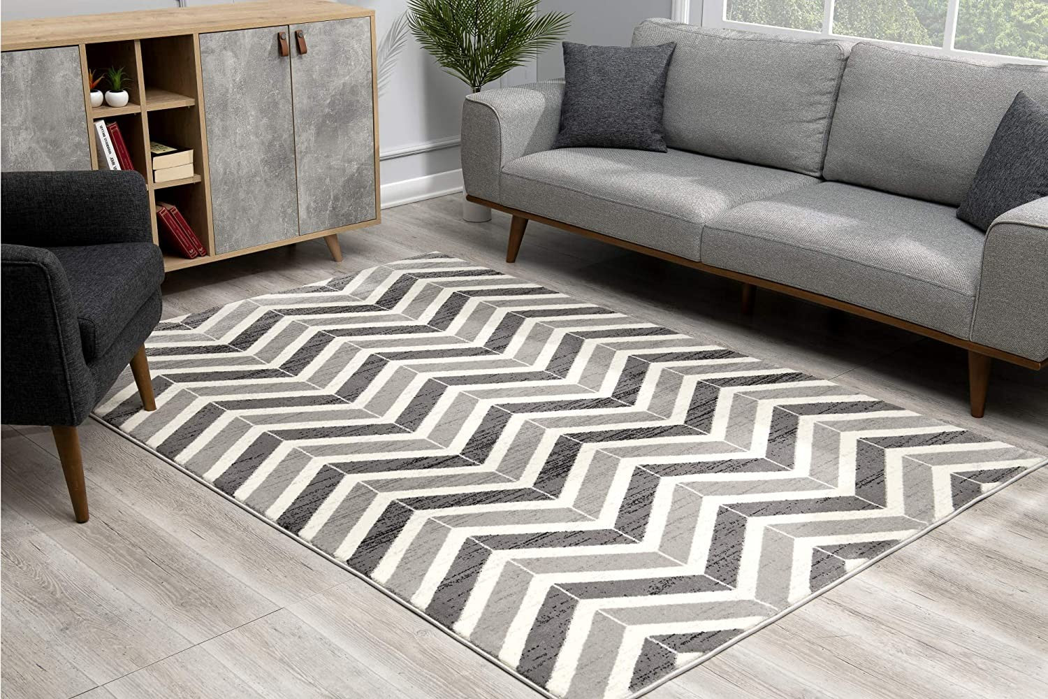 13' Runner Gray Chevron Dhurrie Runner Rug