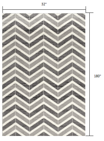 15' Gray Chevron Dhurrie Runner Rug