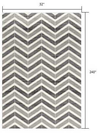 20' Gray Chevron Dhurrie Runner Rug