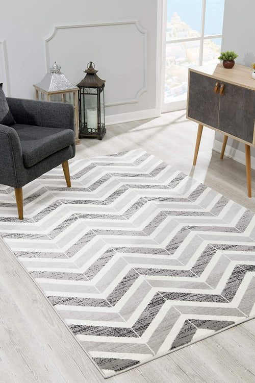 4' X 6' Gray Chevron Power Loom Area Rug