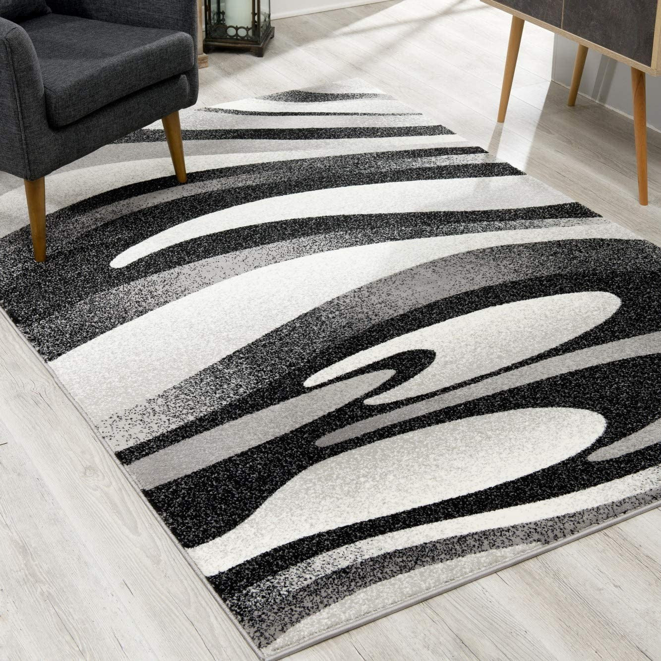 13' Runner Grey Abstract Power Loom Runner Rug