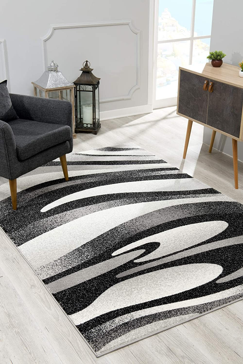 13' Runner Grey Abstract Power Loom Runner Rug