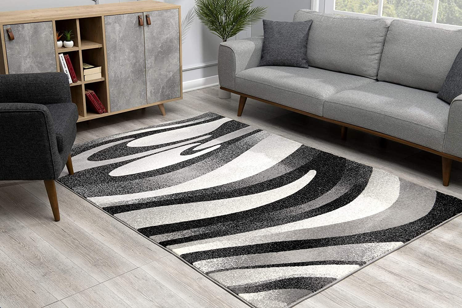 13' Runner Grey Abstract Power Loom Runner Rug