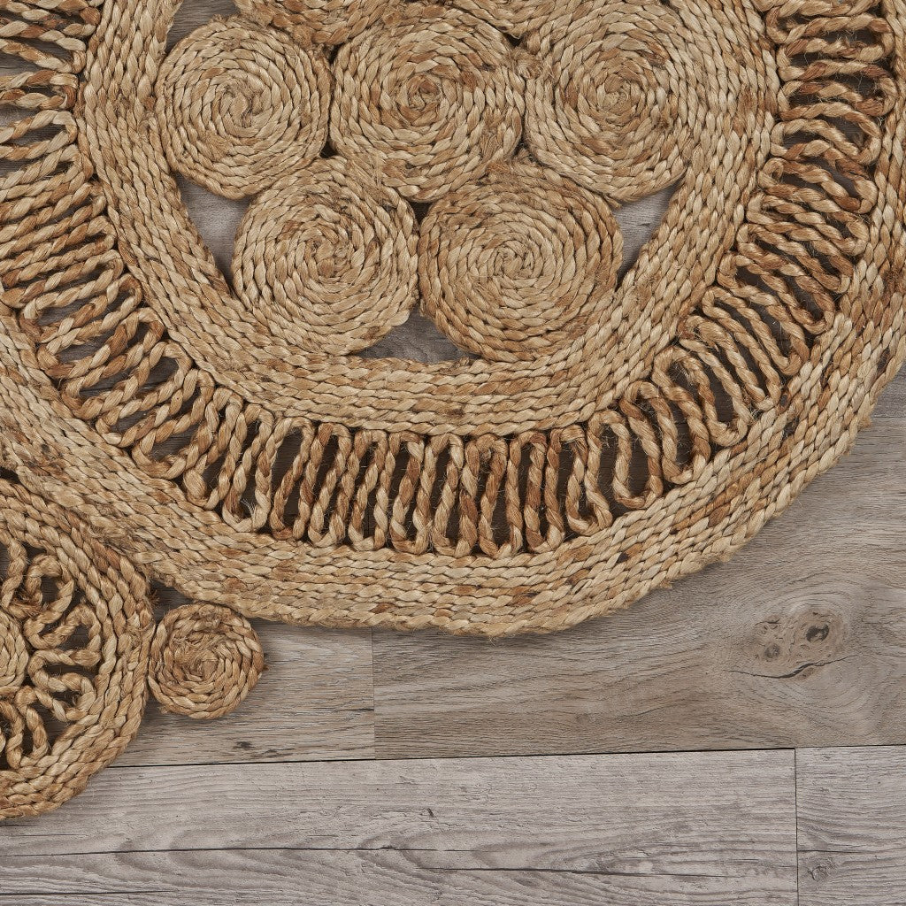 6' Natural Round Hand Braided Area Rug