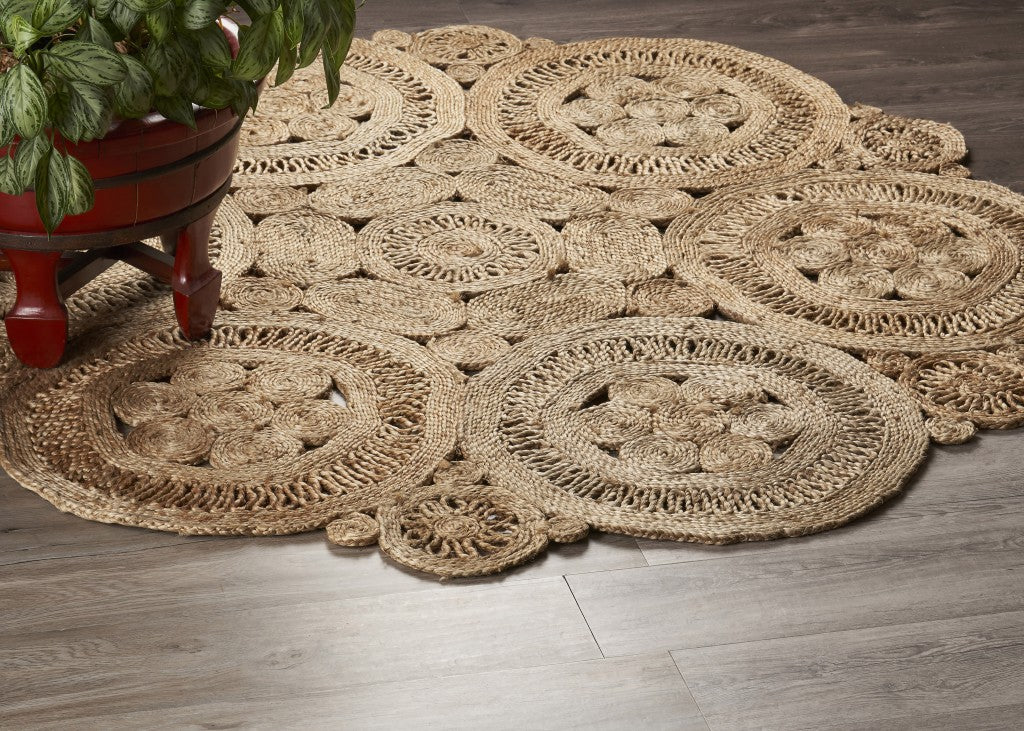 6' Natural Round Hand Braided Area Rug