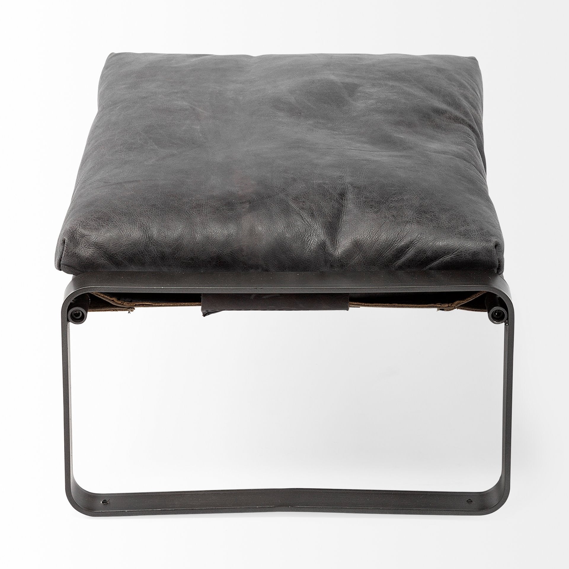 18" Black Faux Leather Ottoman