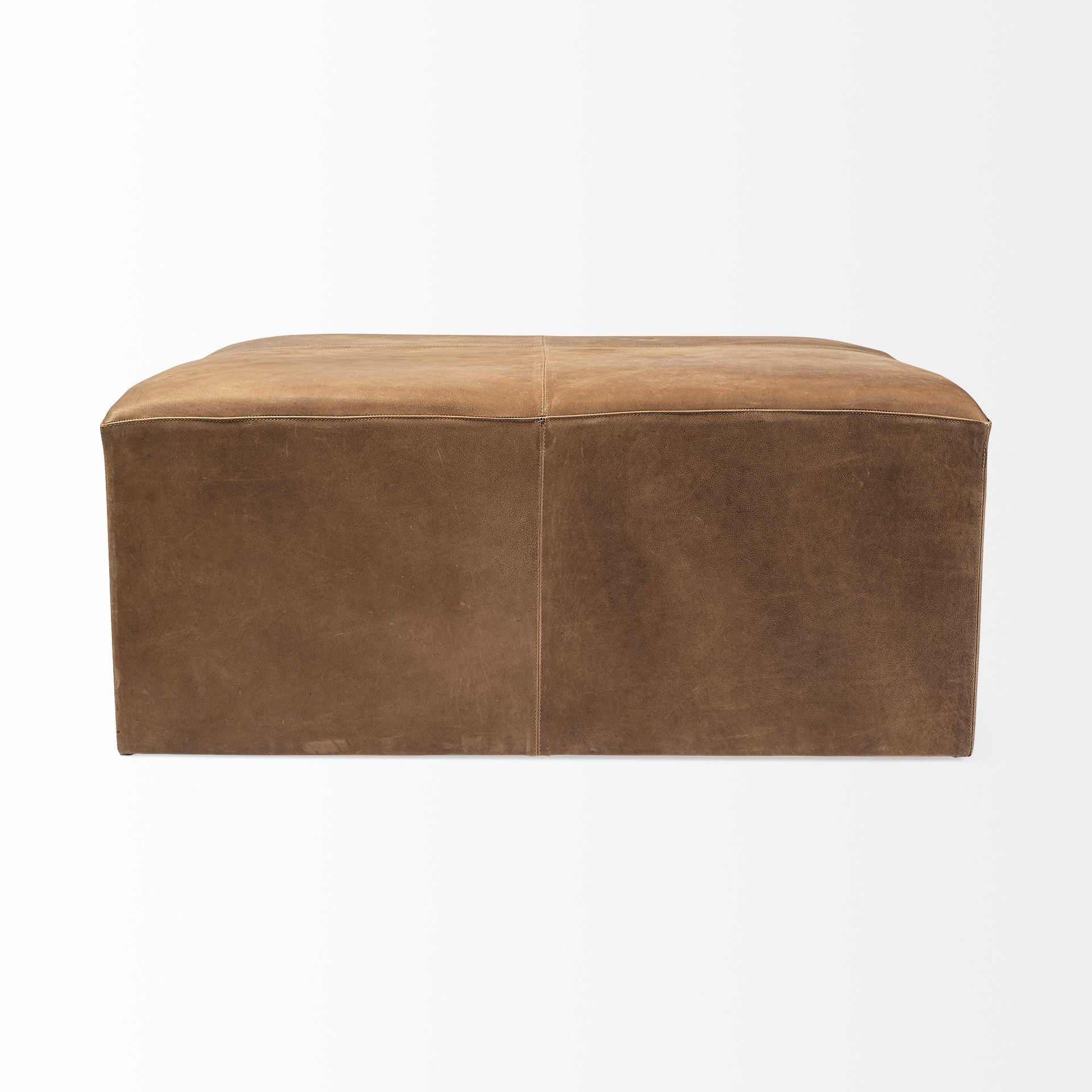 36" Brown Faux Leather Cube Ottoman