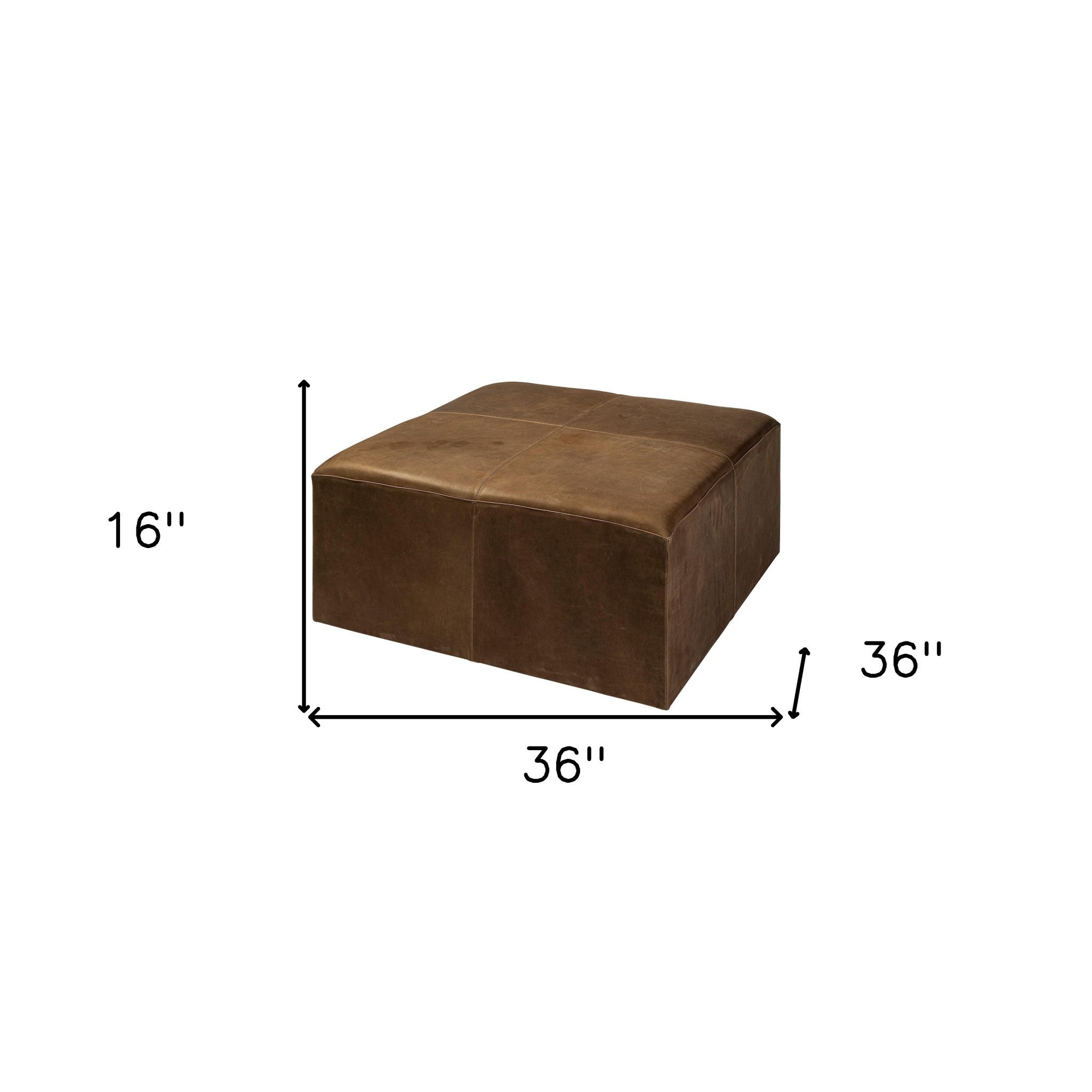 36" Brown Faux Leather Cube Ottoman