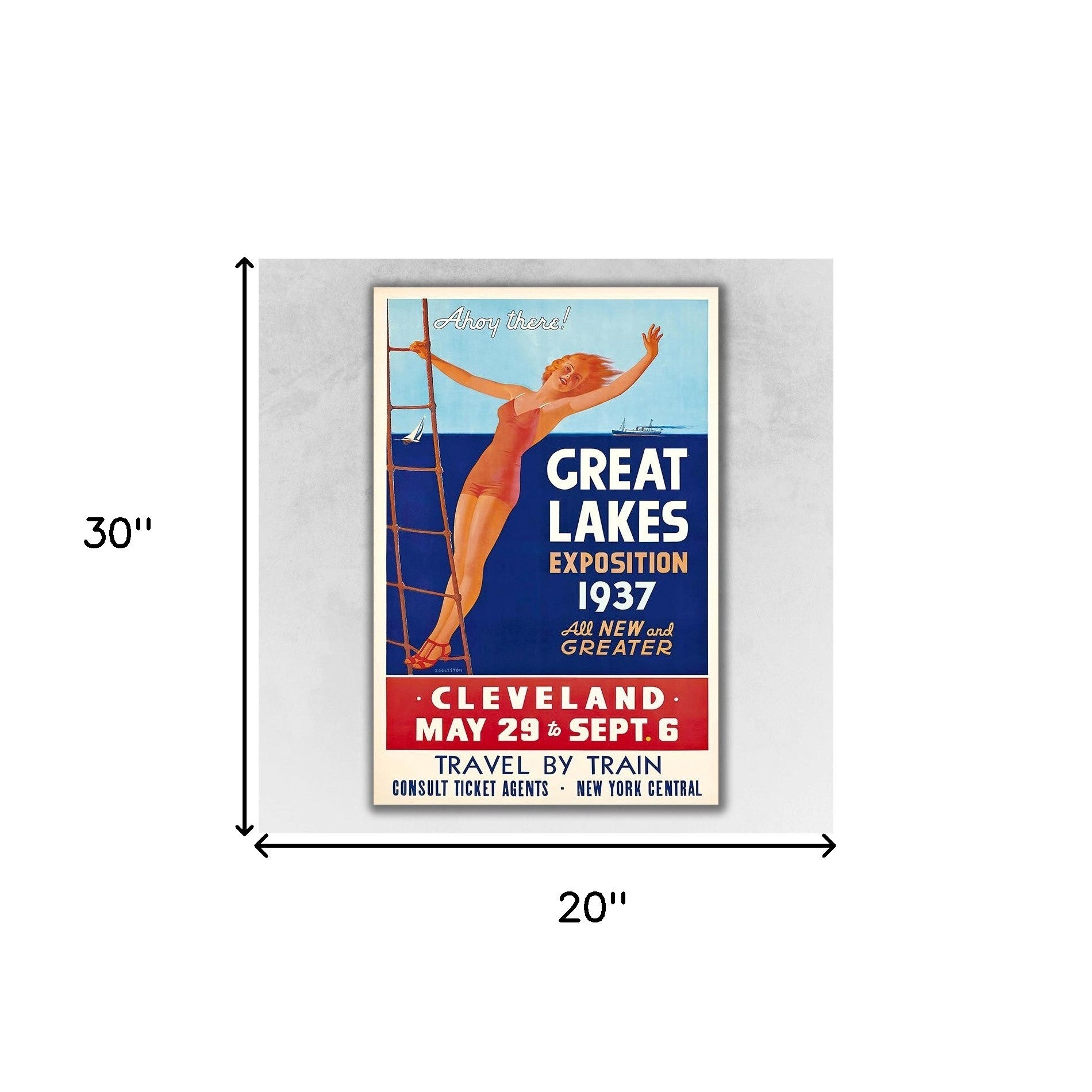 20" X 30" Great Lakes 1937 Vintage Travel Poster Wall Art