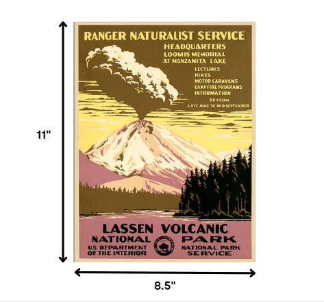 8.5" X 11" Lassen Volcanic National Park Vintage Travel Poster Wall Art