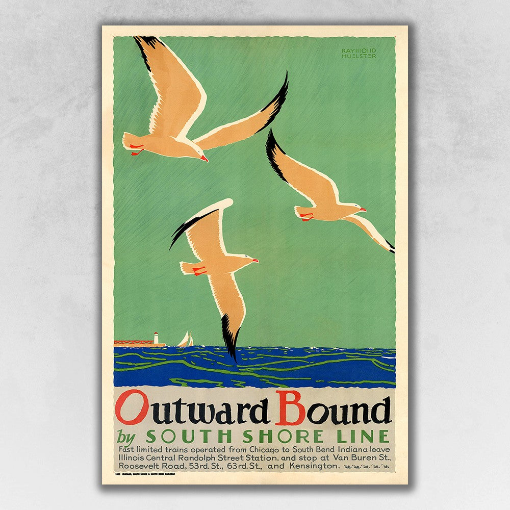 20" X 30"Birds Over Lake Michigan C1929 Vintage Travel Poster Wall Art