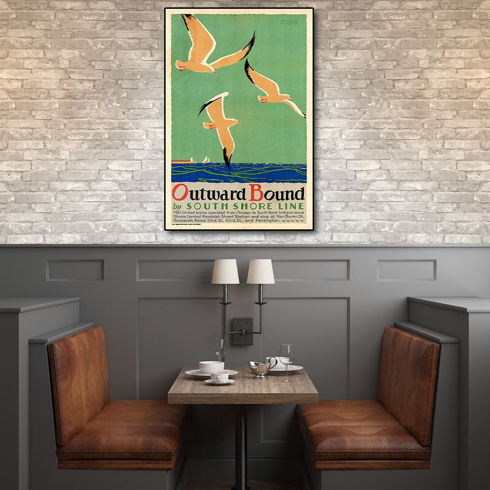 20" X 30"Birds Over Lake Michigan C1929 Vintage Travel Poster Wall Art