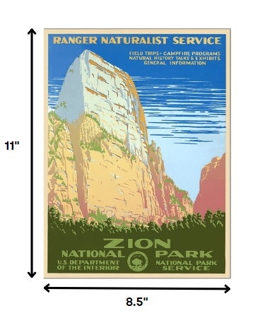 8.5" x 11" Zion National Park c1938 Vintage Travel Poster Wall Art