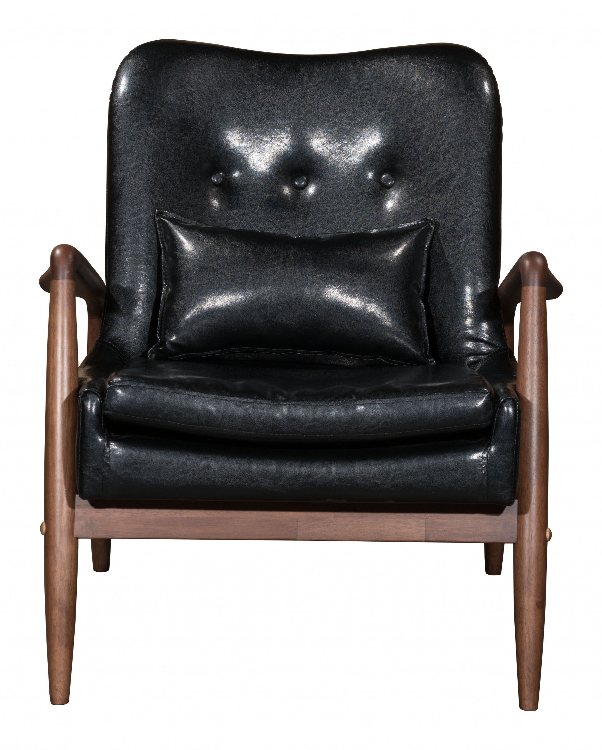 30" Black And Brown Faux Leather Tufted Arm Chairwith Ottoman