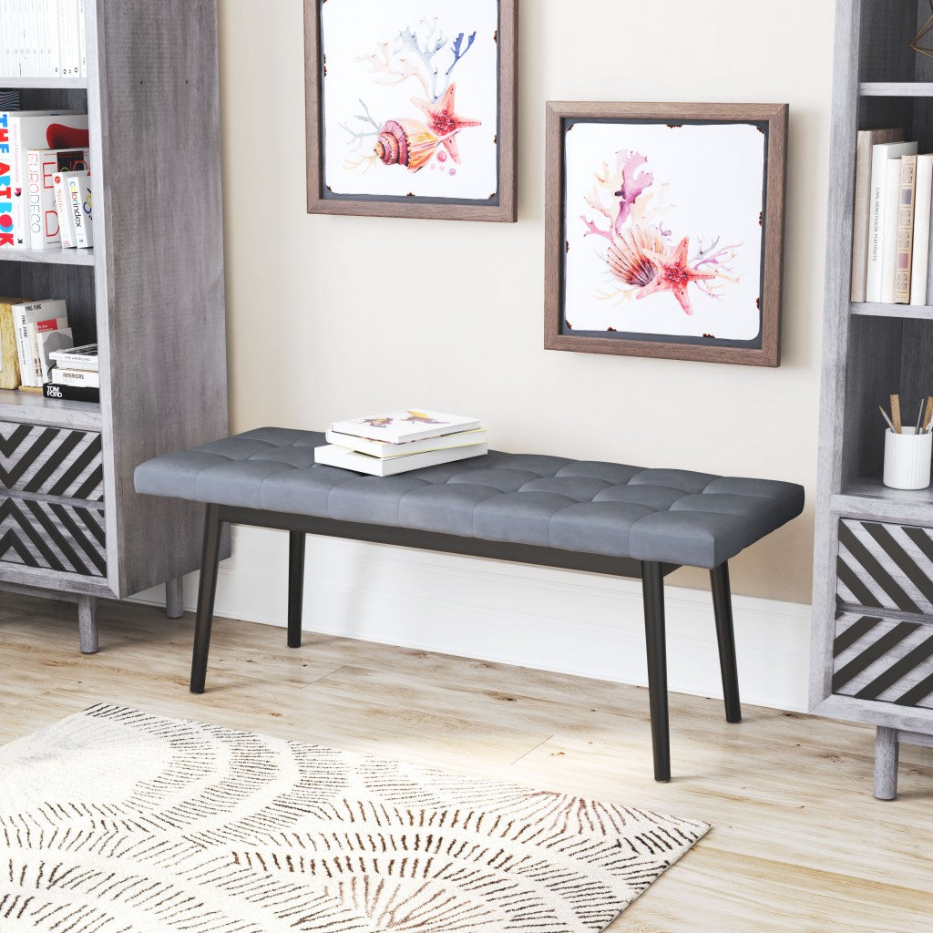 49" Gray And Black Upholstered Velvet Bench