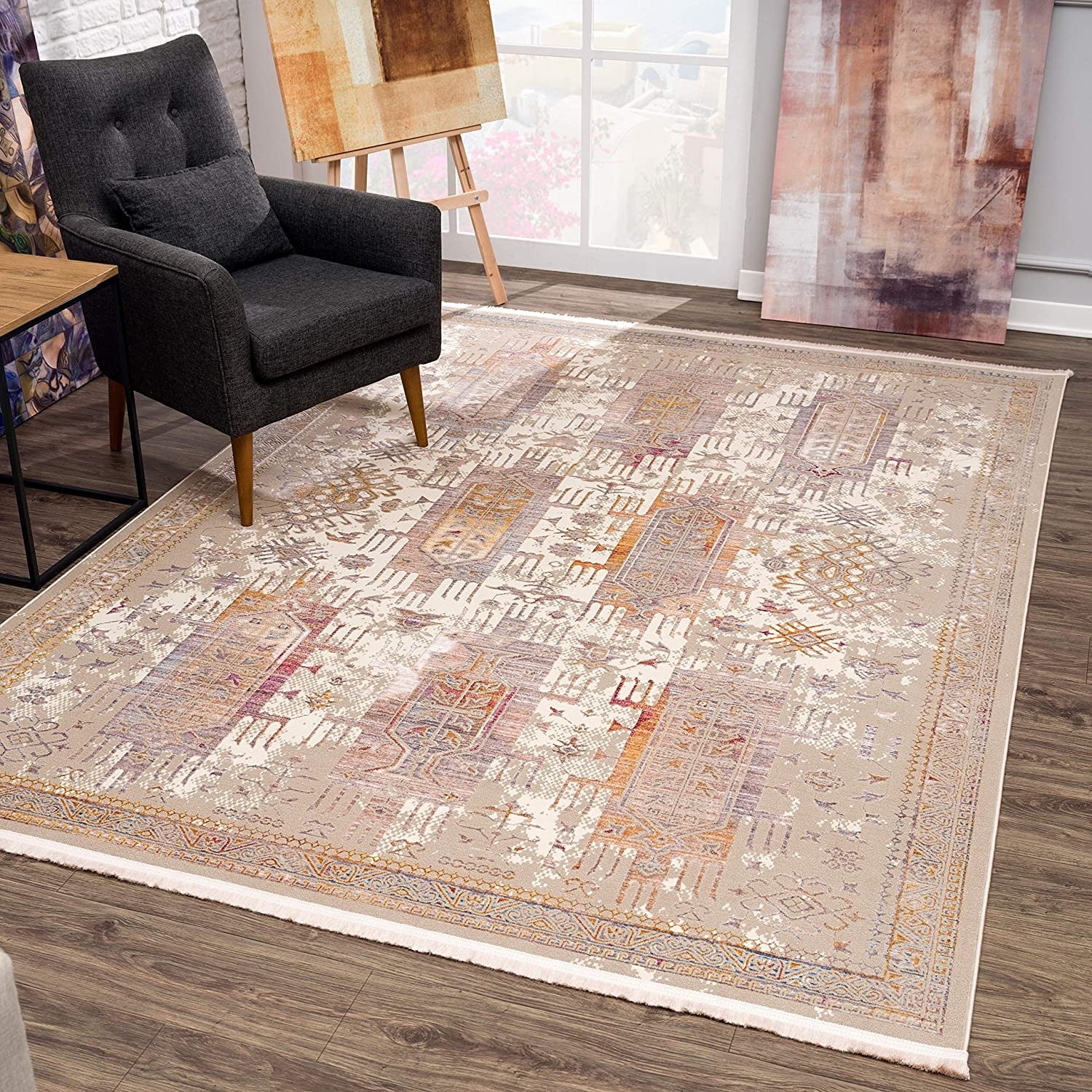 2’ x 13’ Beige Faded Tribal Motifs Runner Rug