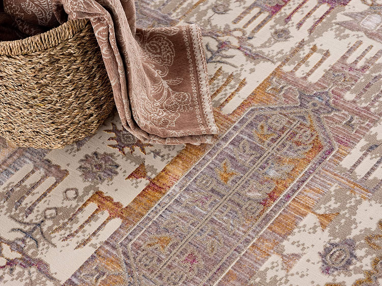 2’ x 13’ Beige Faded Tribal Motifs Runner Rug