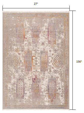 2’ x 13’ Beige Faded Tribal Motifs Runner Rug