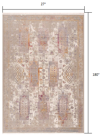 2’ x 15’ Beige Faded Tribal Motifs Runner Rug