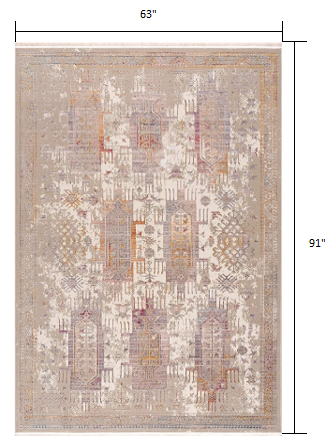 5' X 7' Beige Oriental Dhurrie Non Skid Area Rug