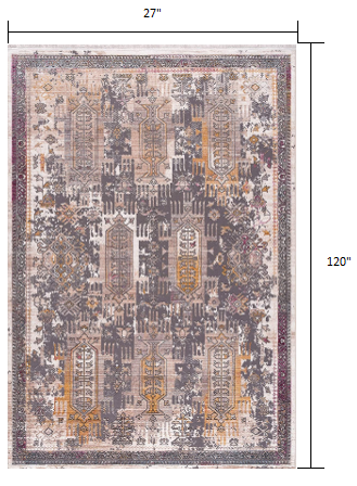 2’ x 10’ Gray Faded Tribal Motifs Runner Rug