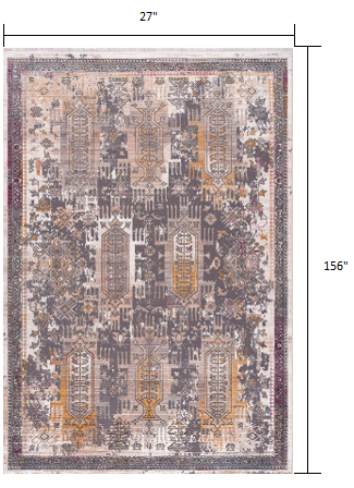 2’ x 13’ Gray Faded Tribal Motifs Runner Rug