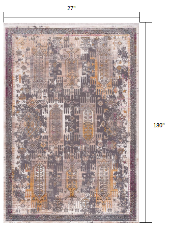 2’ x 15’ Gray Faded Tribal Motifs Runner Rug