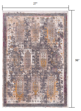 2’ x 8’ Gray Faded Tribal Motifs Runner Rug