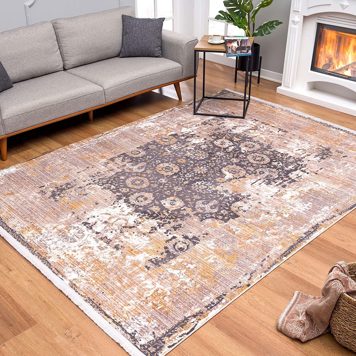 5' X 7' Gray Oriental Dhurrie Non Skid Area Rug