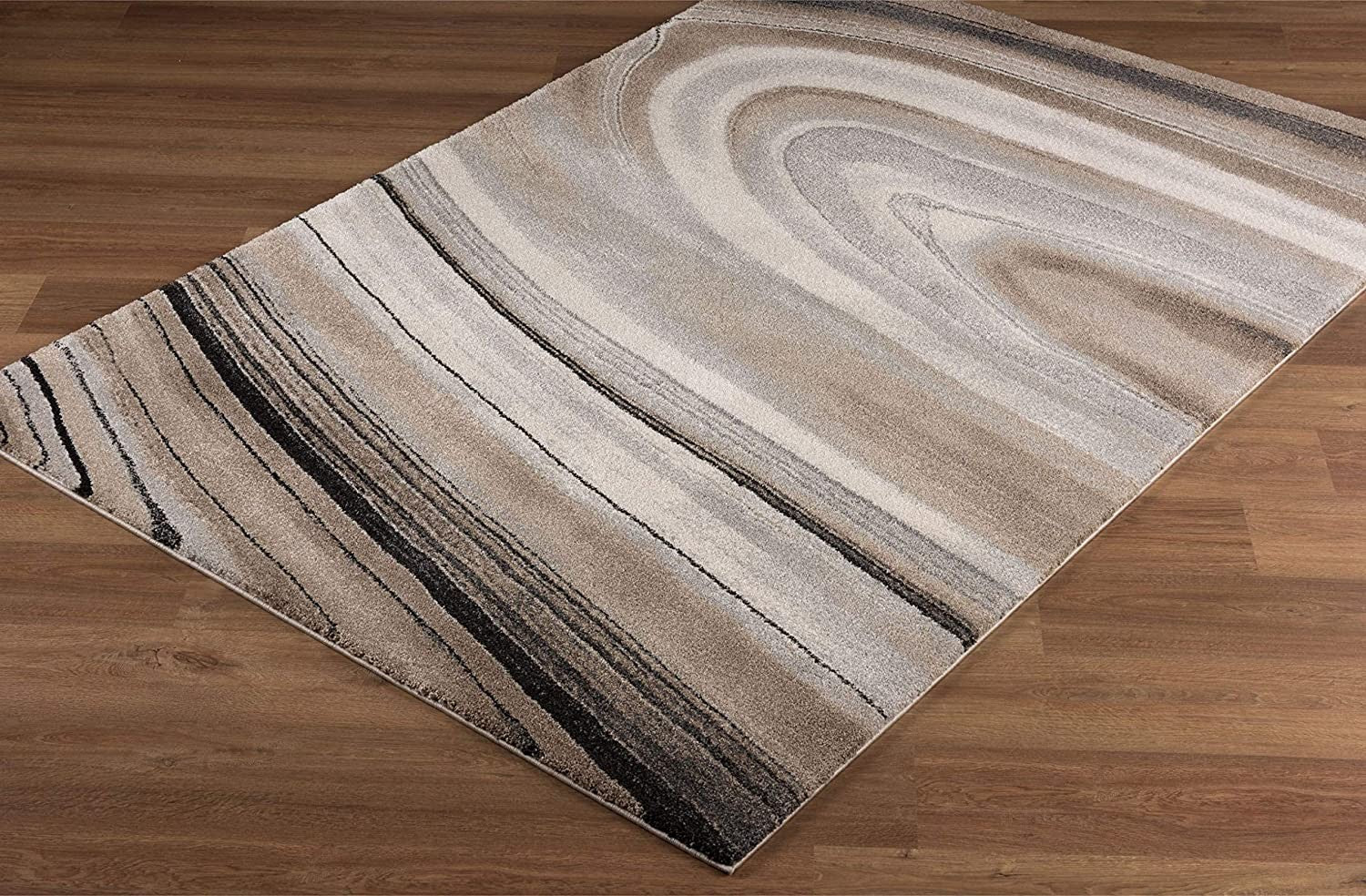 5’ x 8’ Cream and Tan Abstract Marble Area Rug