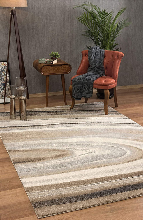 7’ x 10’ Cream and Tan Abstract Marble Area Rug