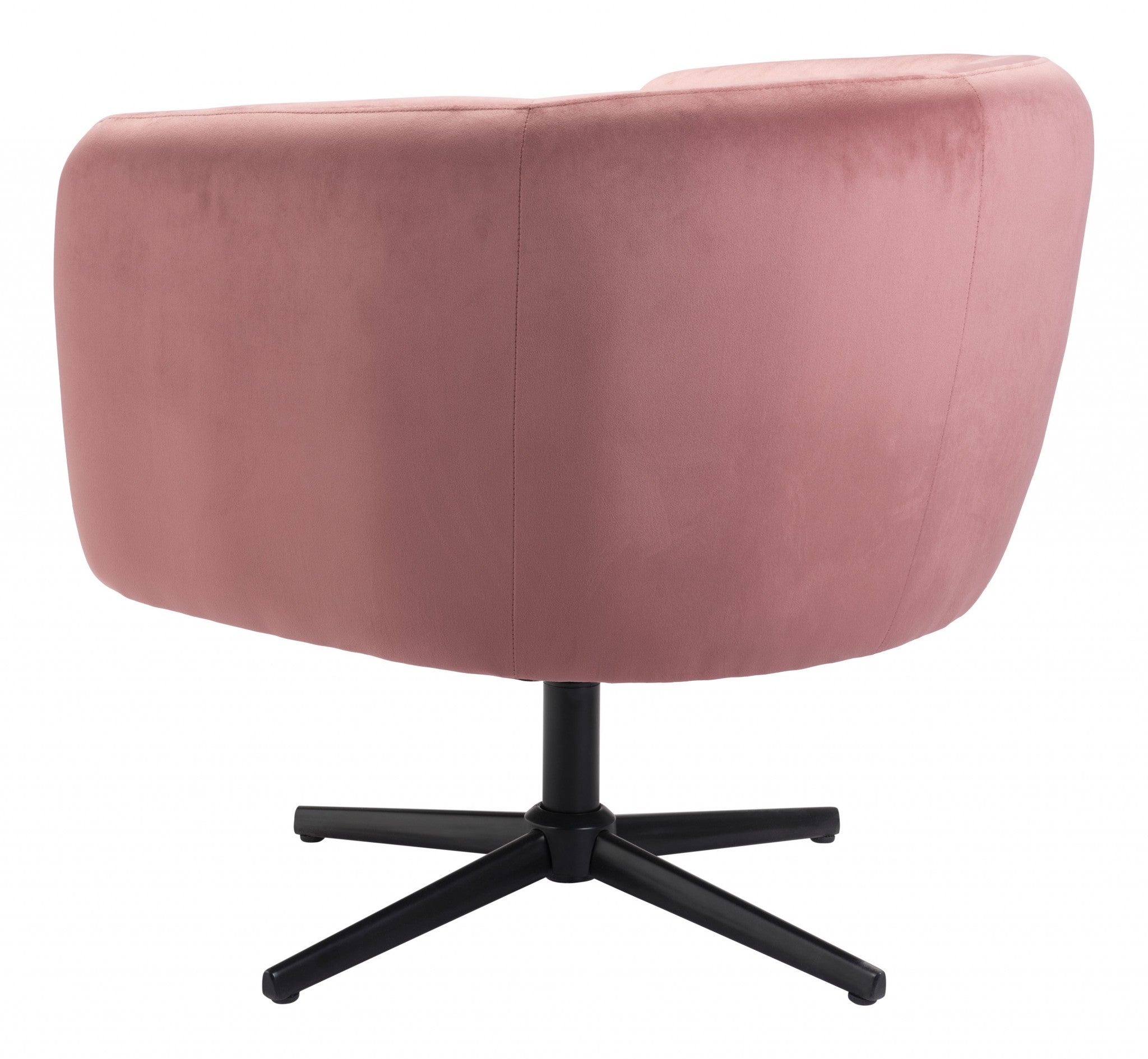 30" Pink And Black Velvet Swivel Barrel Chair