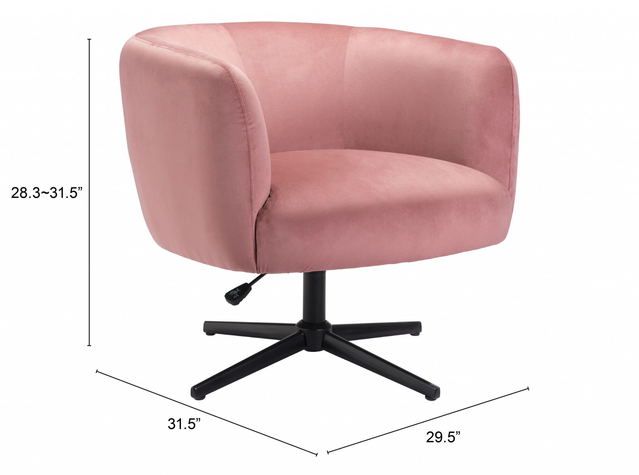 30" Pink And Black Velvet Swivel Barrel Chair