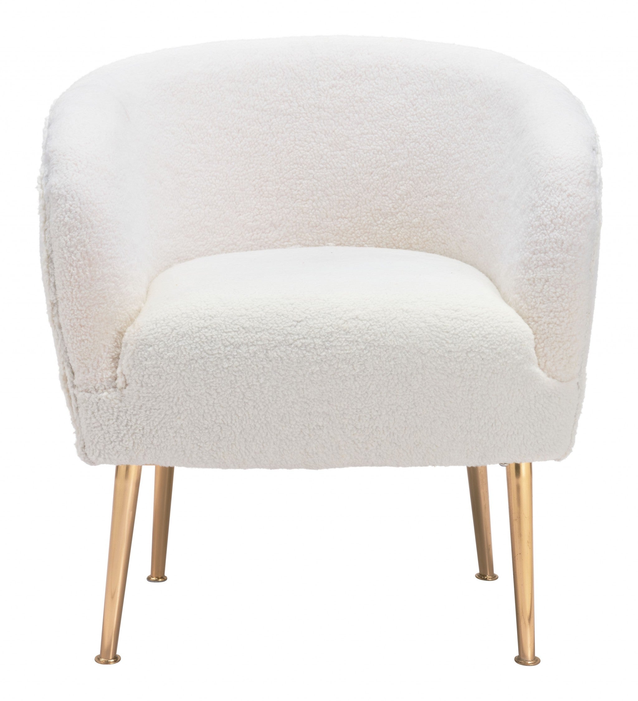 29" Beige Sherpa And Gold Arm Chair