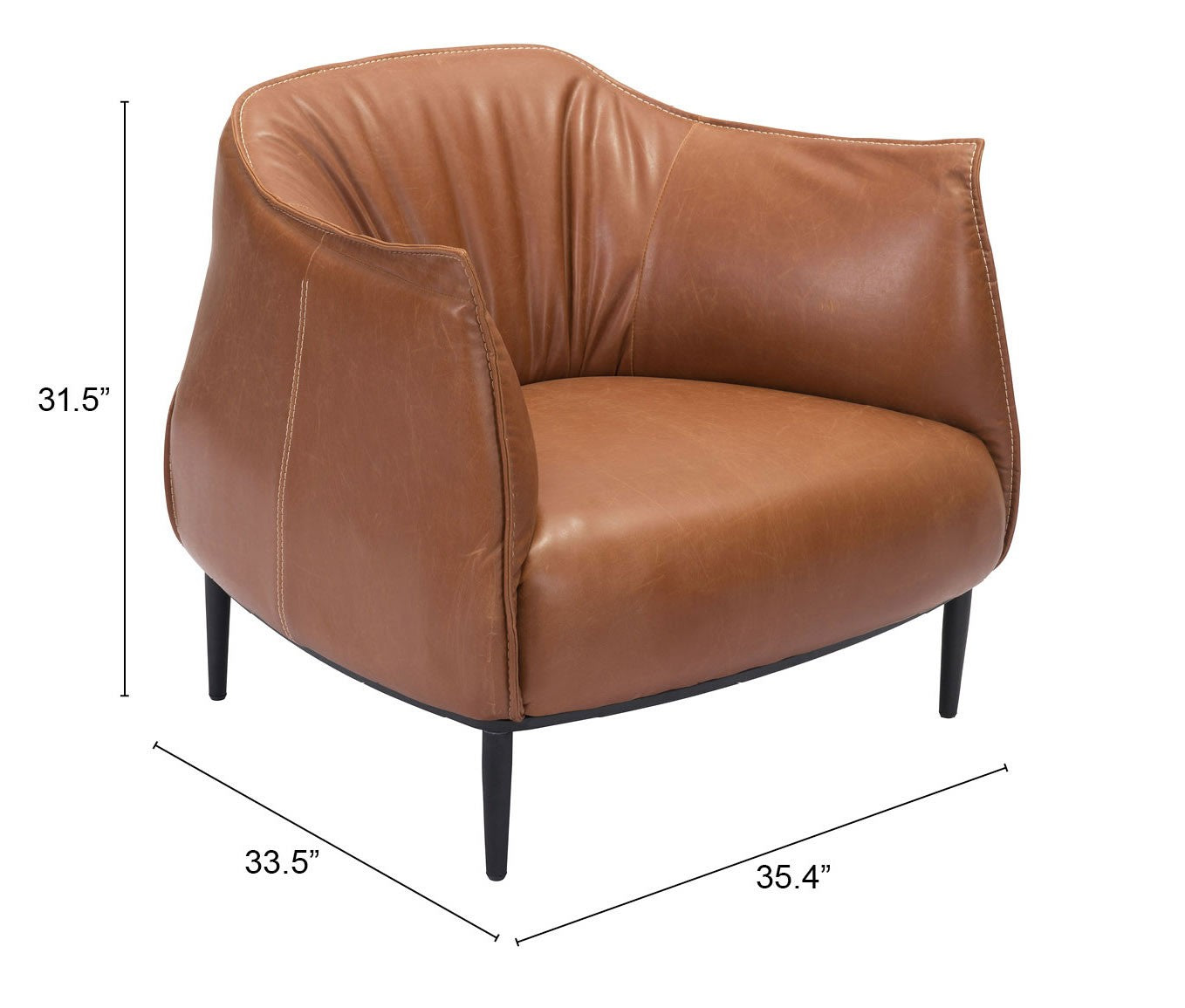 35" Coffee And Brown Faux Leather Barrel Chair