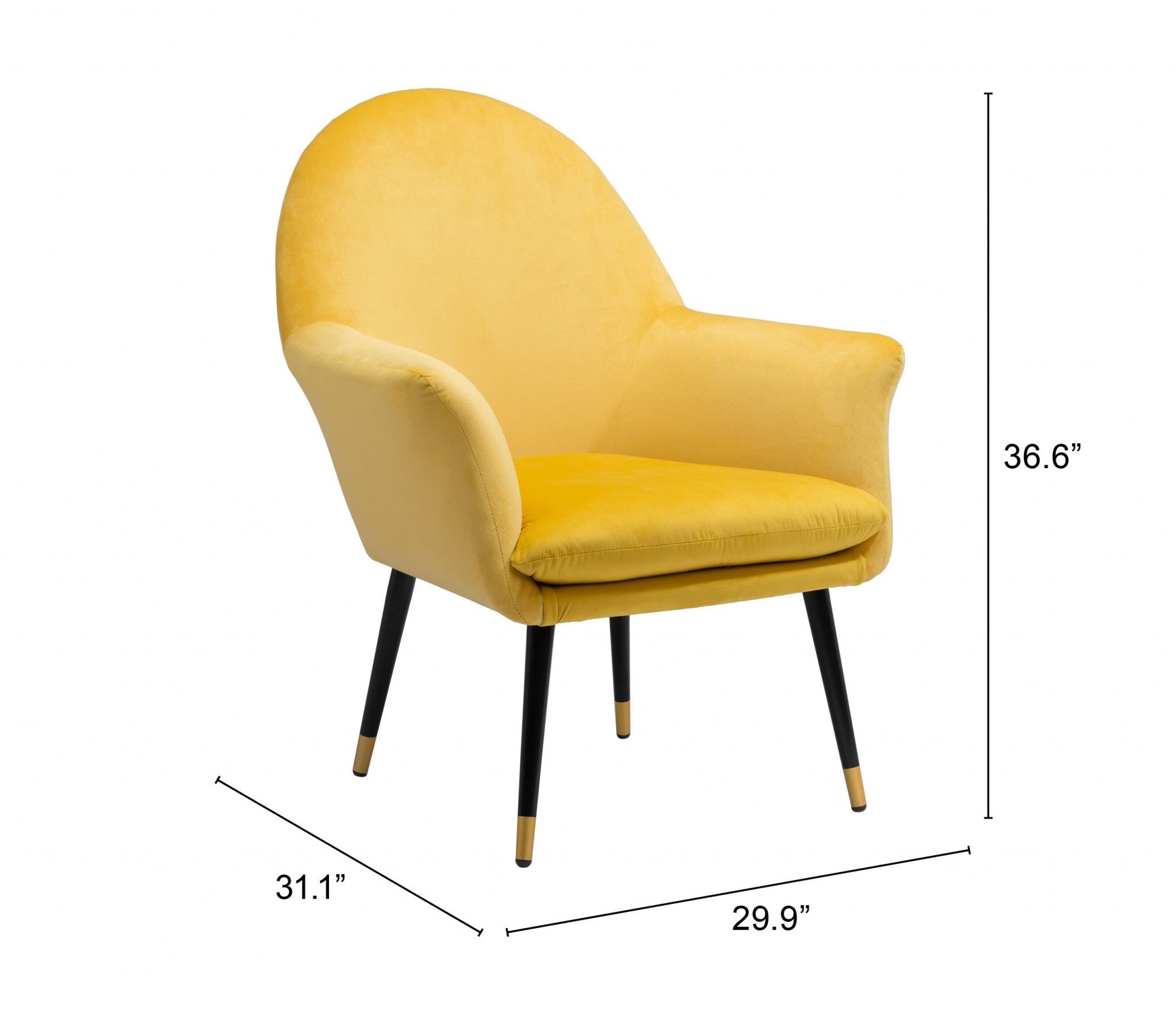 30" Yellow And Gold Velvet Arm Chair