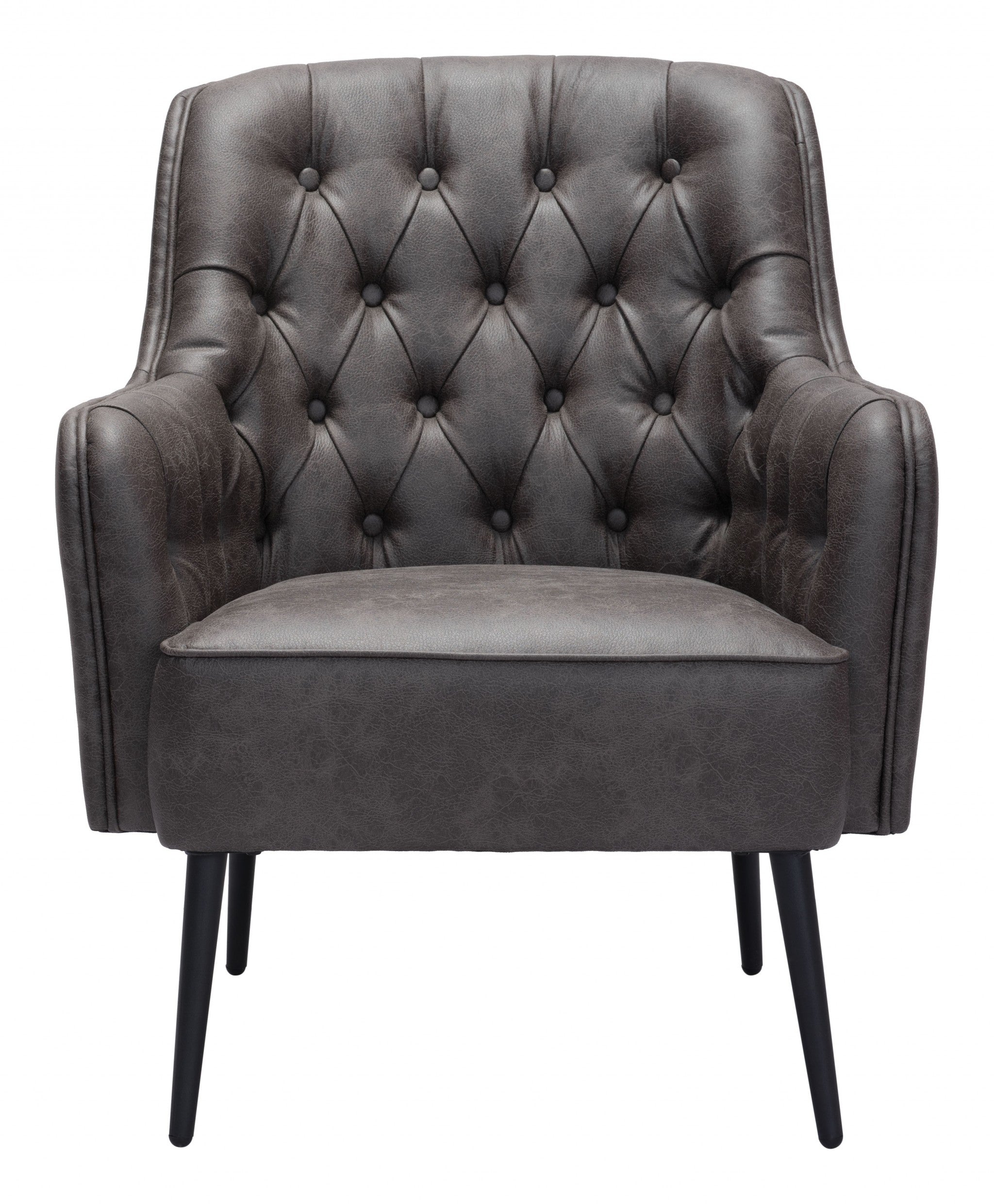 29" Black Faux Leather And Gold Tufted Arm Chair