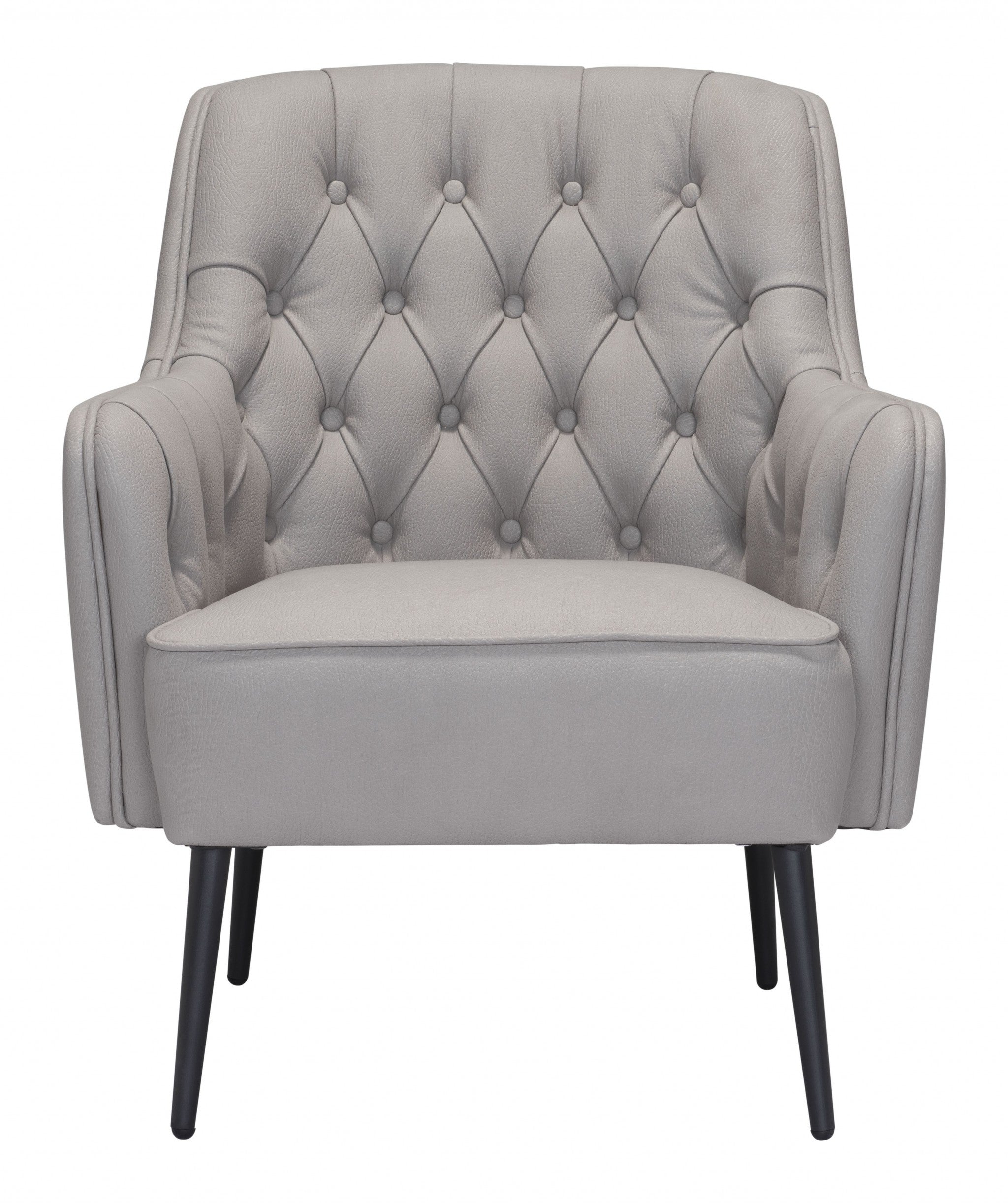 29" Grey Faux Leather And Black Tufted Arm Chair