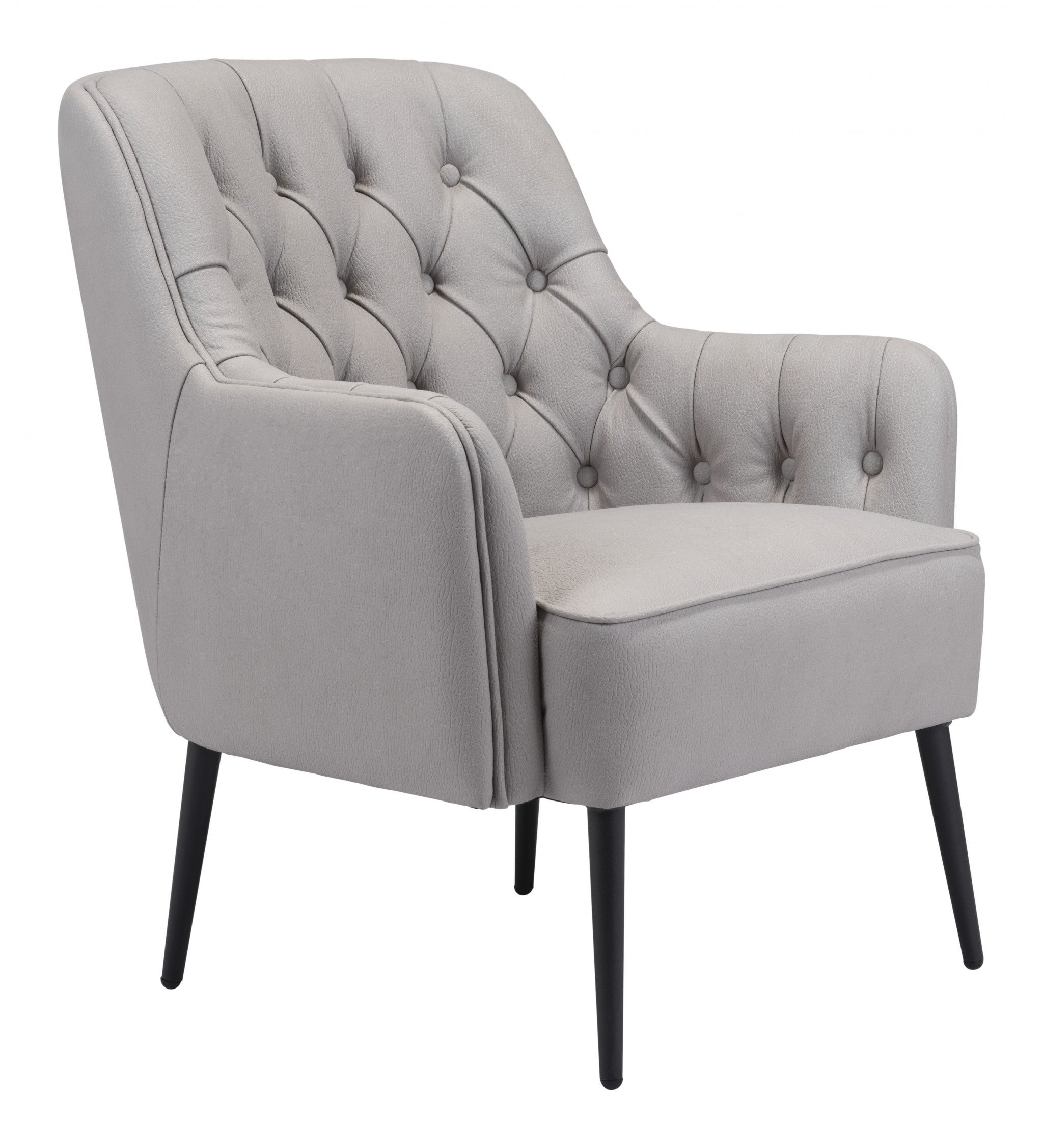 29" Grey Faux Leather And Black Tufted Arm Chair