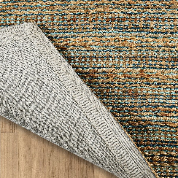 8’ x 10’ Teal and Natural Braided Jute Area Rug