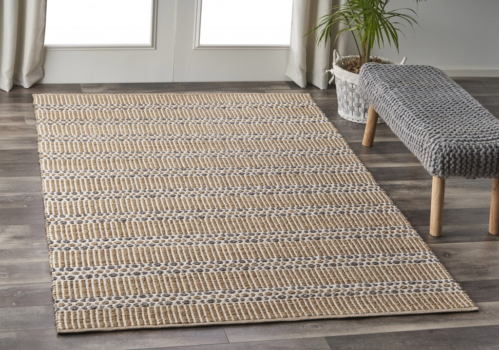 8' X 10' Gray And Ivory Dhurrie Hand Woven Area Rug